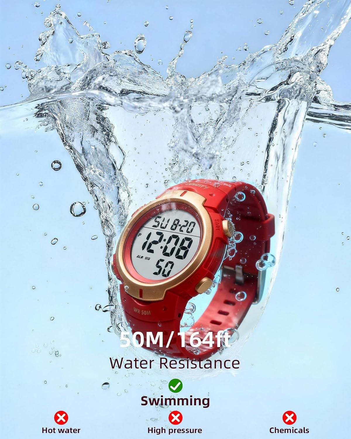 Stylish 50M Water Resistant Men’s Sports Watch with Stopwatch & LED Display