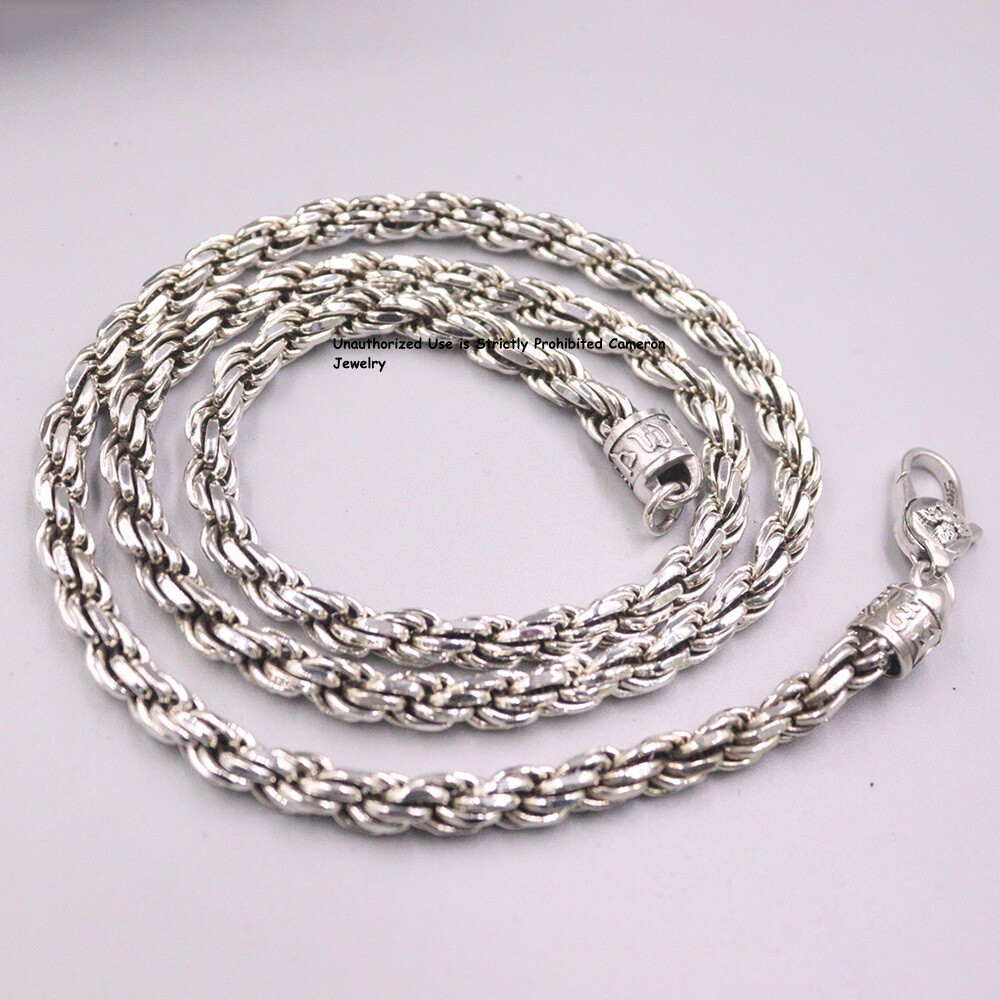 Pure S925 Sterling Silver Chain Men 4mm Twist Rope Link Necklace 34-35g 21.6inch
