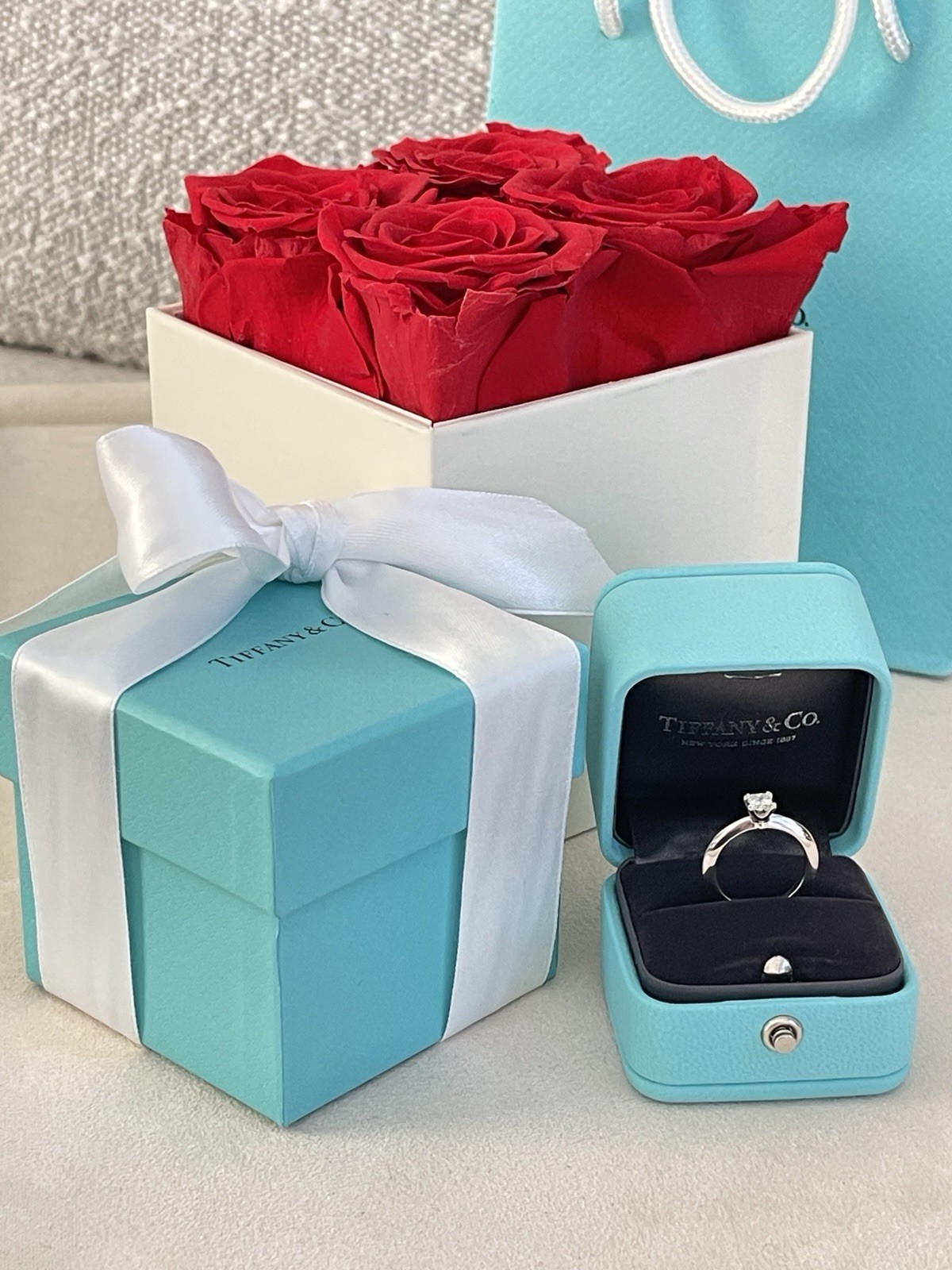 Tiffany & Co. Princess Cut Diamond Engagement Ring Platinum .31ct size 4 $2800
