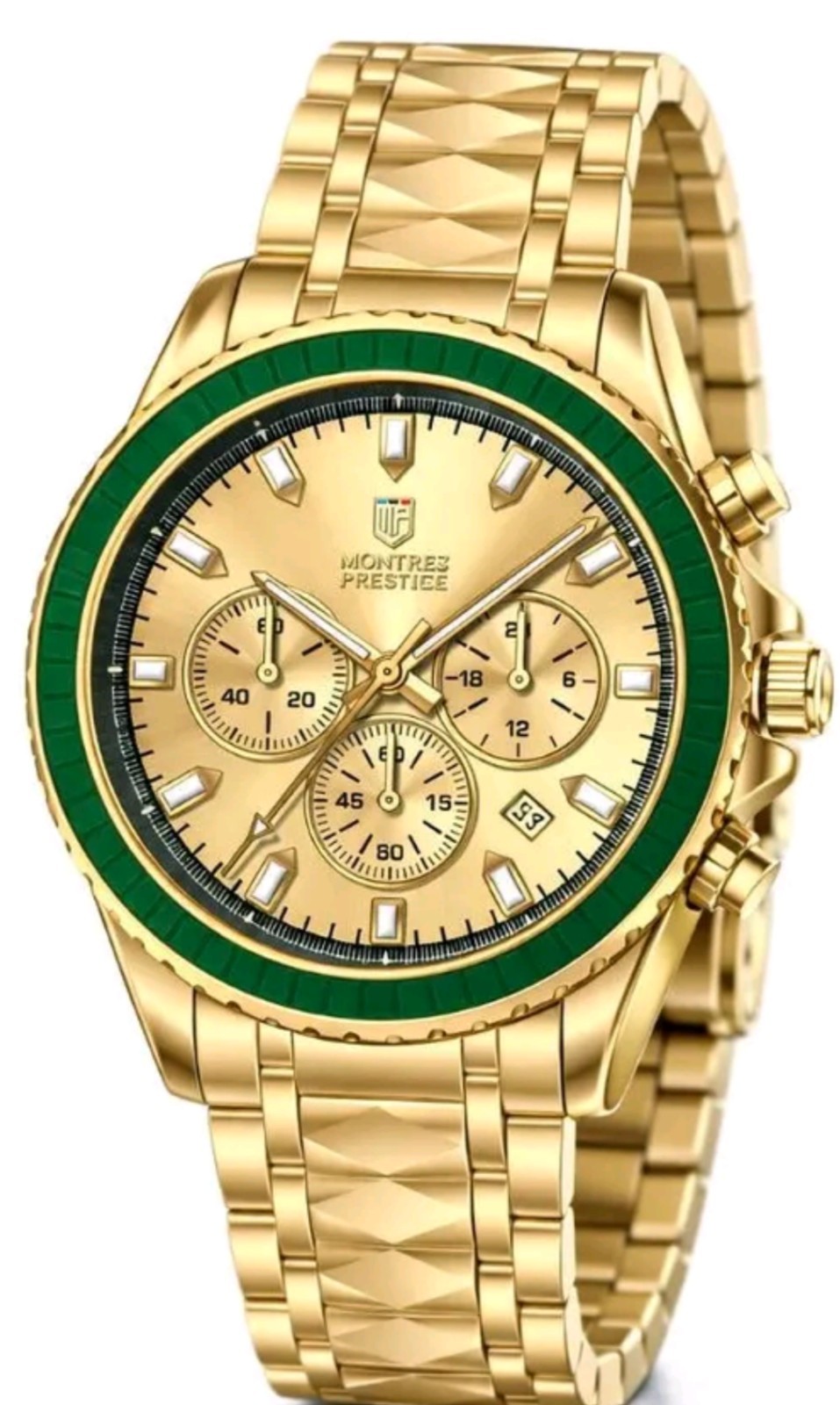 Montres Prestige by Invicta MPW-0340 45mm Gold Dial Green Bezel Crystal New