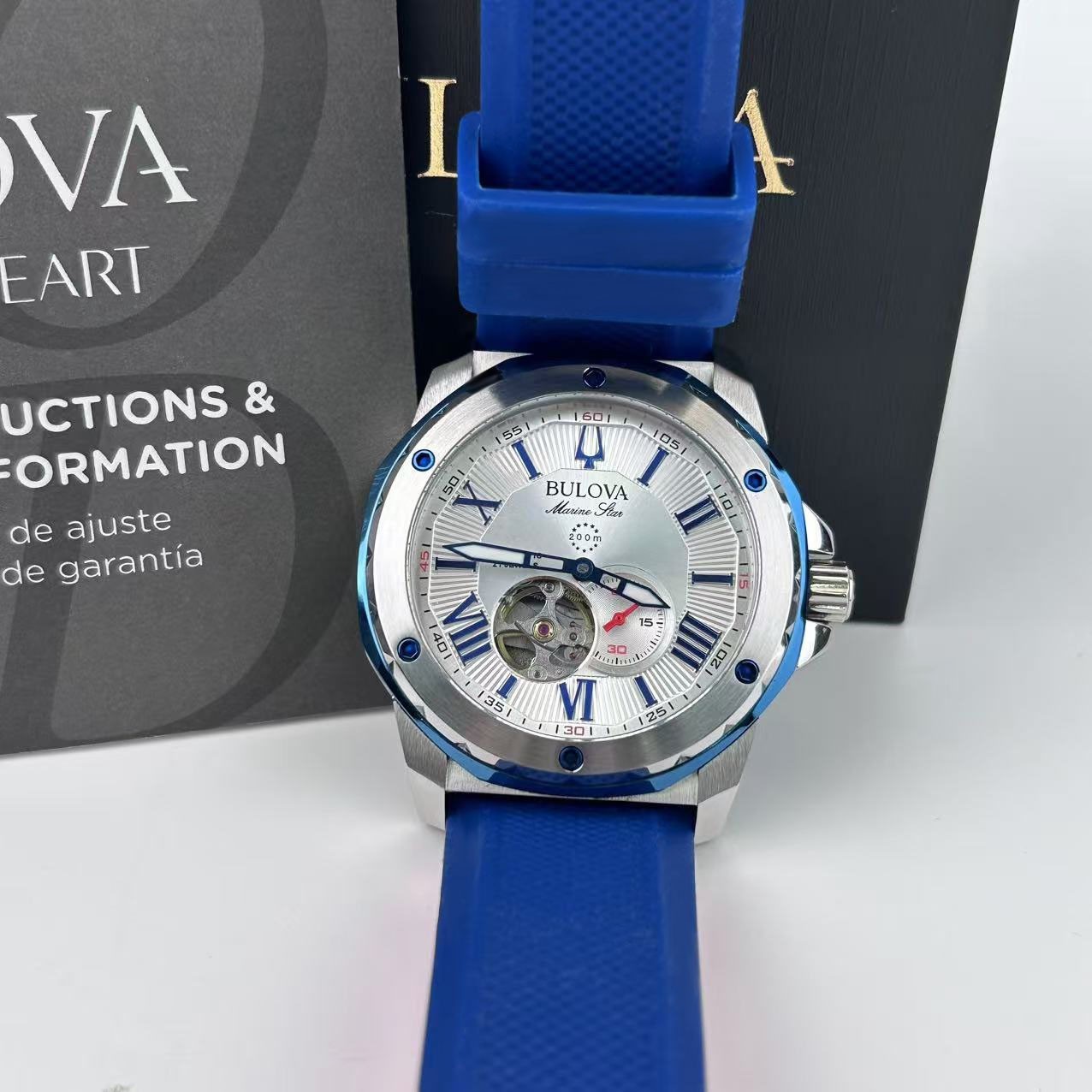 New Bulova Marine Star White Dial Blue Rubber Strap Men’s Automatic Watch 98A225