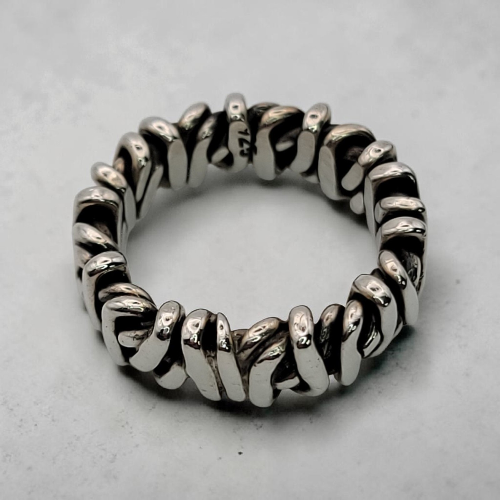 925 Sterling Silver Brutalist Woven Knot Band Ring 8.45g 7mm Size 7 Pendant