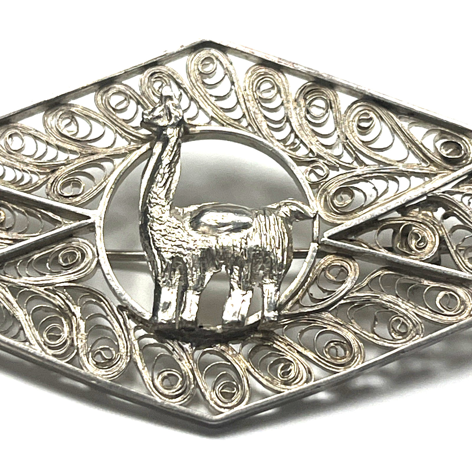 Vintage Peru 925 Sterling Silver Filigree Llama Brooch Pin Peruvian Jewelry