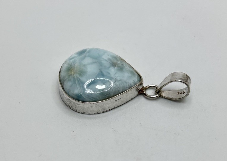 Vintage Sterling Silver Pendant with Light Blue Stone Marked 925 Jewelry