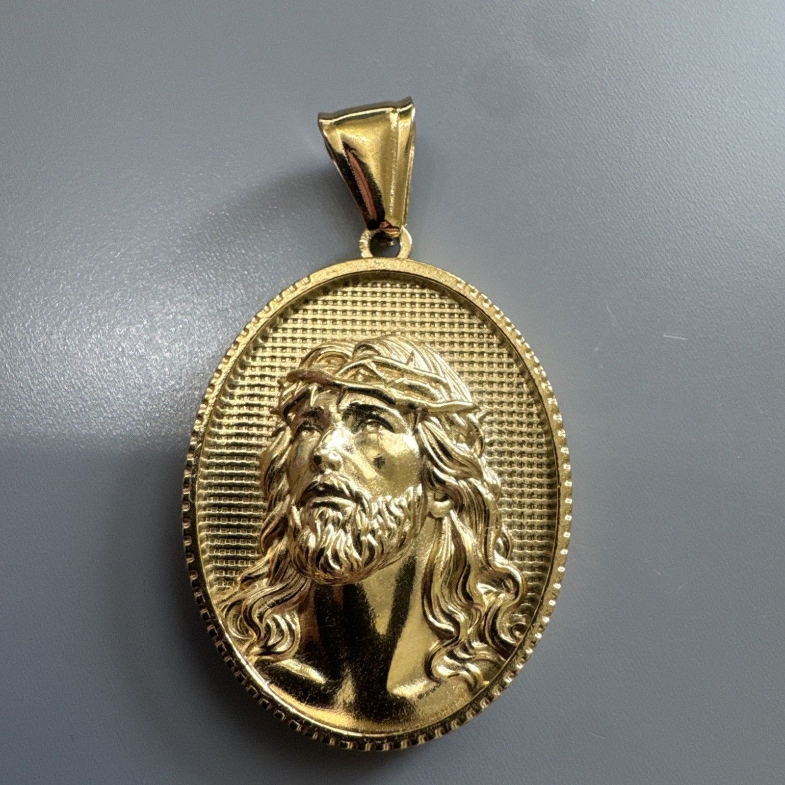 Jesus Christ Head Stainless Steel Pendant 24” Chain Religious Christian Gold