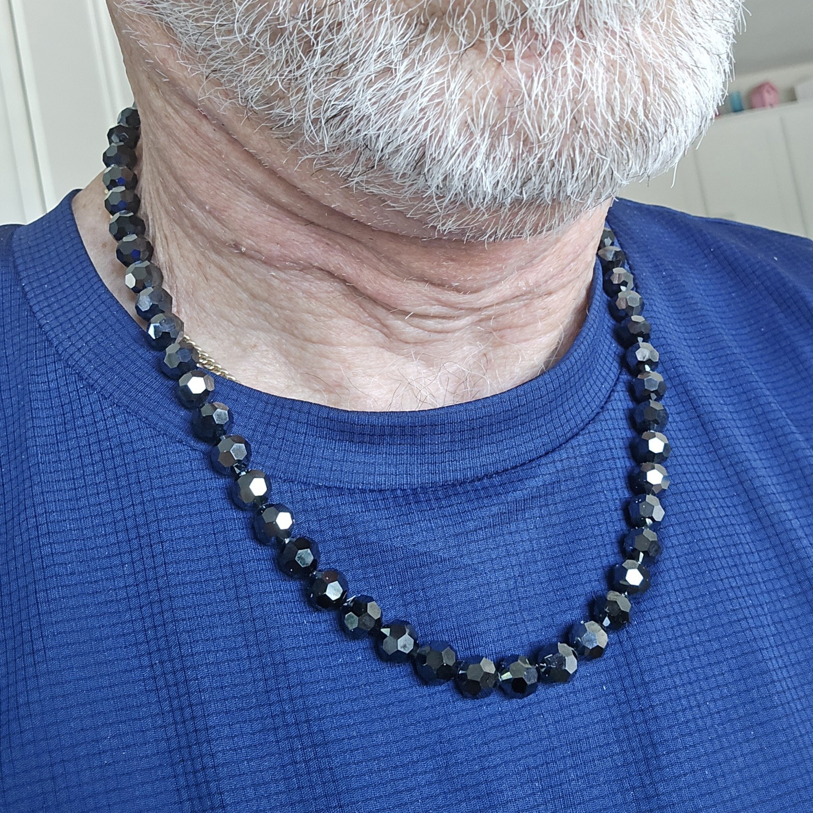 CUSTOM!!! Swarovski Black Jet AB Hematite 2X Necklace 18-20″ 8mm Round Crystals