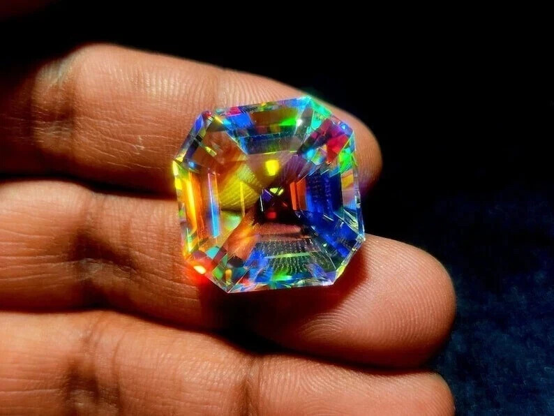 Natural Mystic Quartz 50.5 Ct Rainbow Asscher Cut Certified Loose Gemstone