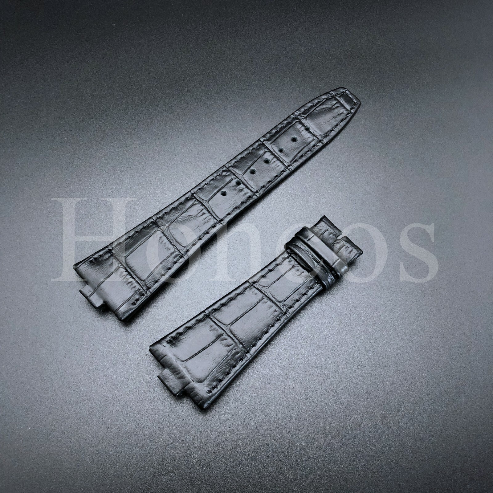 26X18 MM Leather Watch Strap Band Black Fits For VC Overseas