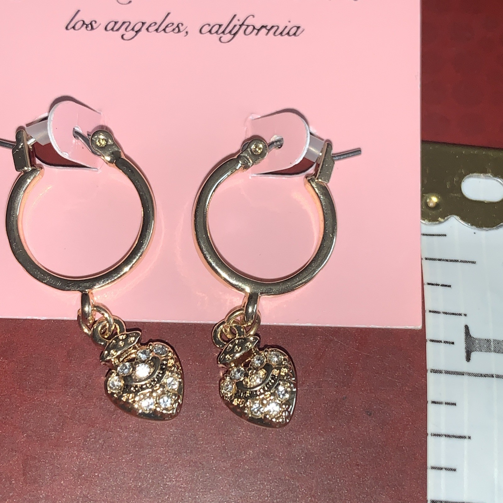 NEW JUICY COUTURE earrings small HOOP with hanging heart, latch back G/T new