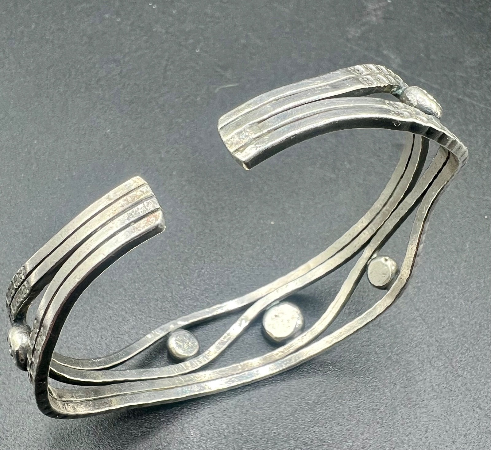 Artisan Sterling Silver Cuff Bracelet .925 Modernist Stamped Wave 26.7g