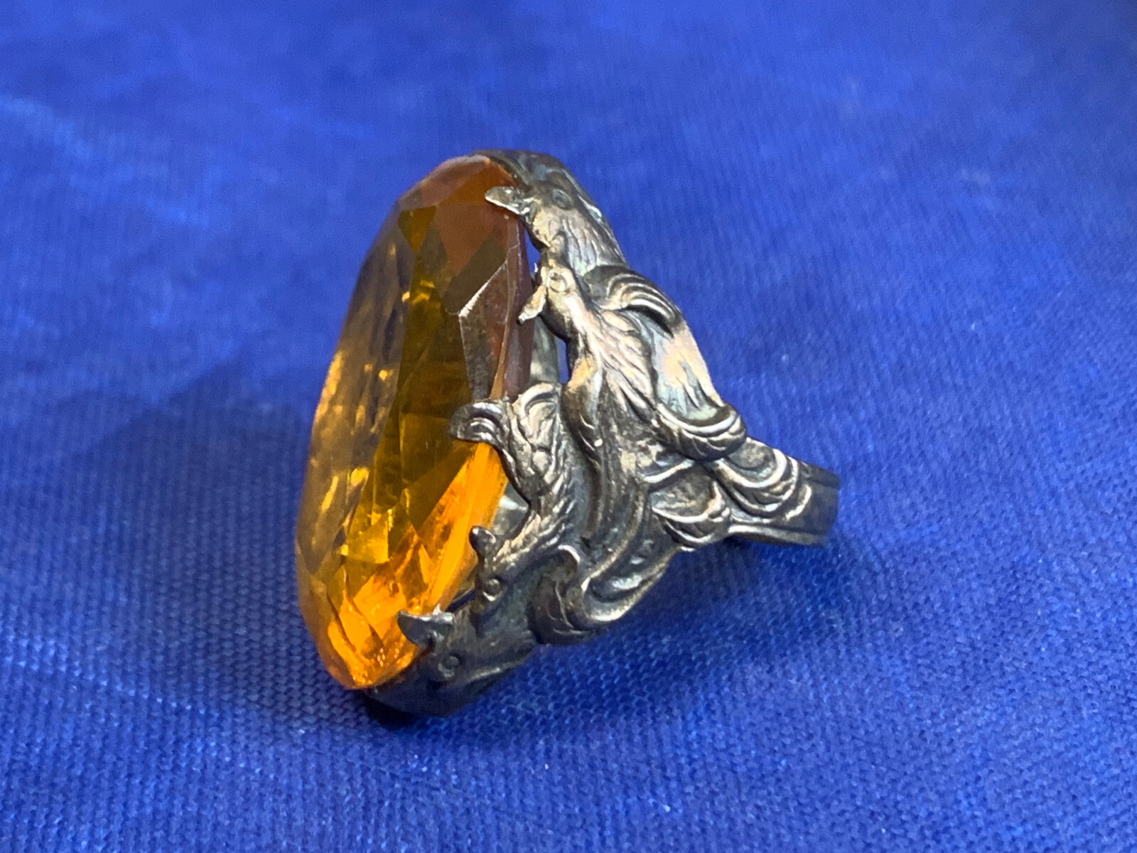Antique Sterling Silver Ring Fine Jewelry Size 3.25 Band Mythological Asian Bird