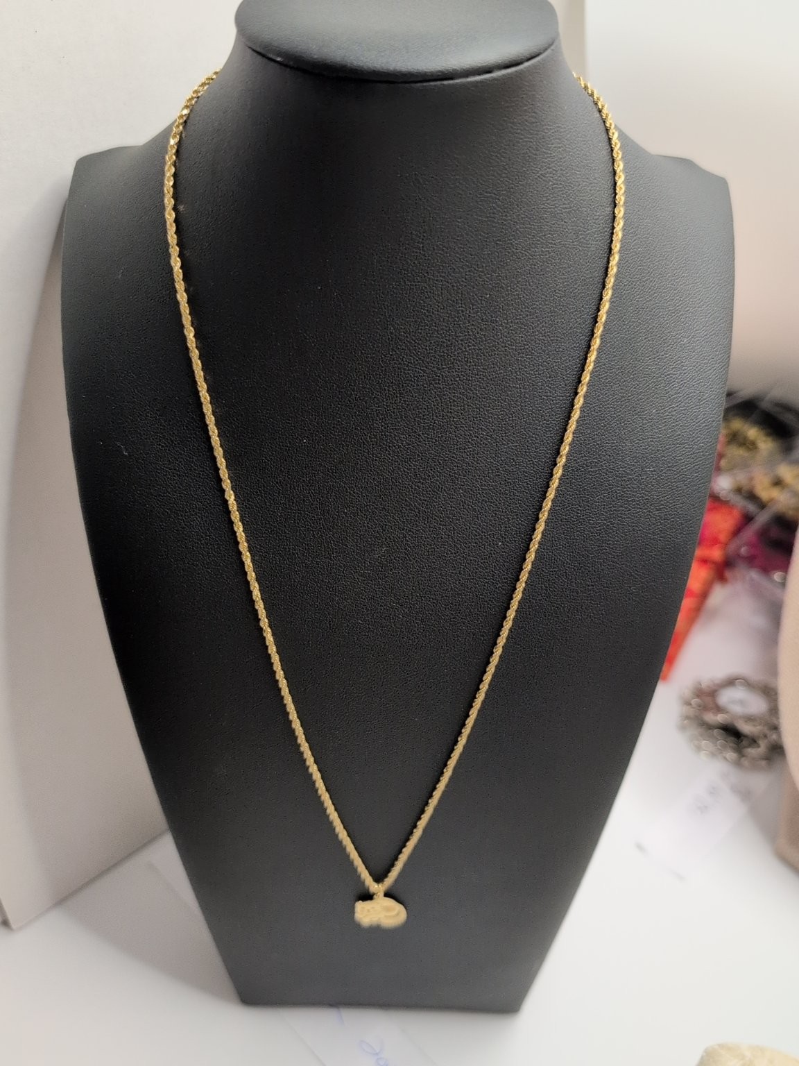 VTG 14k Cat Pendant | 10K Yellow Gold Rope Chain Necklace 18 Inch 3.17 total g