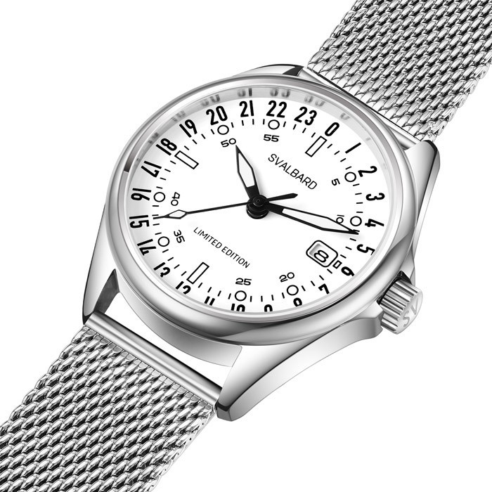 Svalbard ARCTIC GA24 Swiss Quartz Steel White Leather Date 24H Men’s Watch