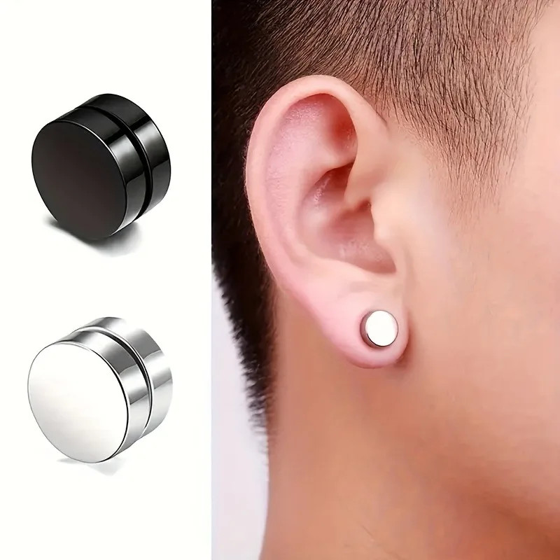 10 Pairs Magnetic Earrings Round Zircon Leaf Design Steel No Piercing Men