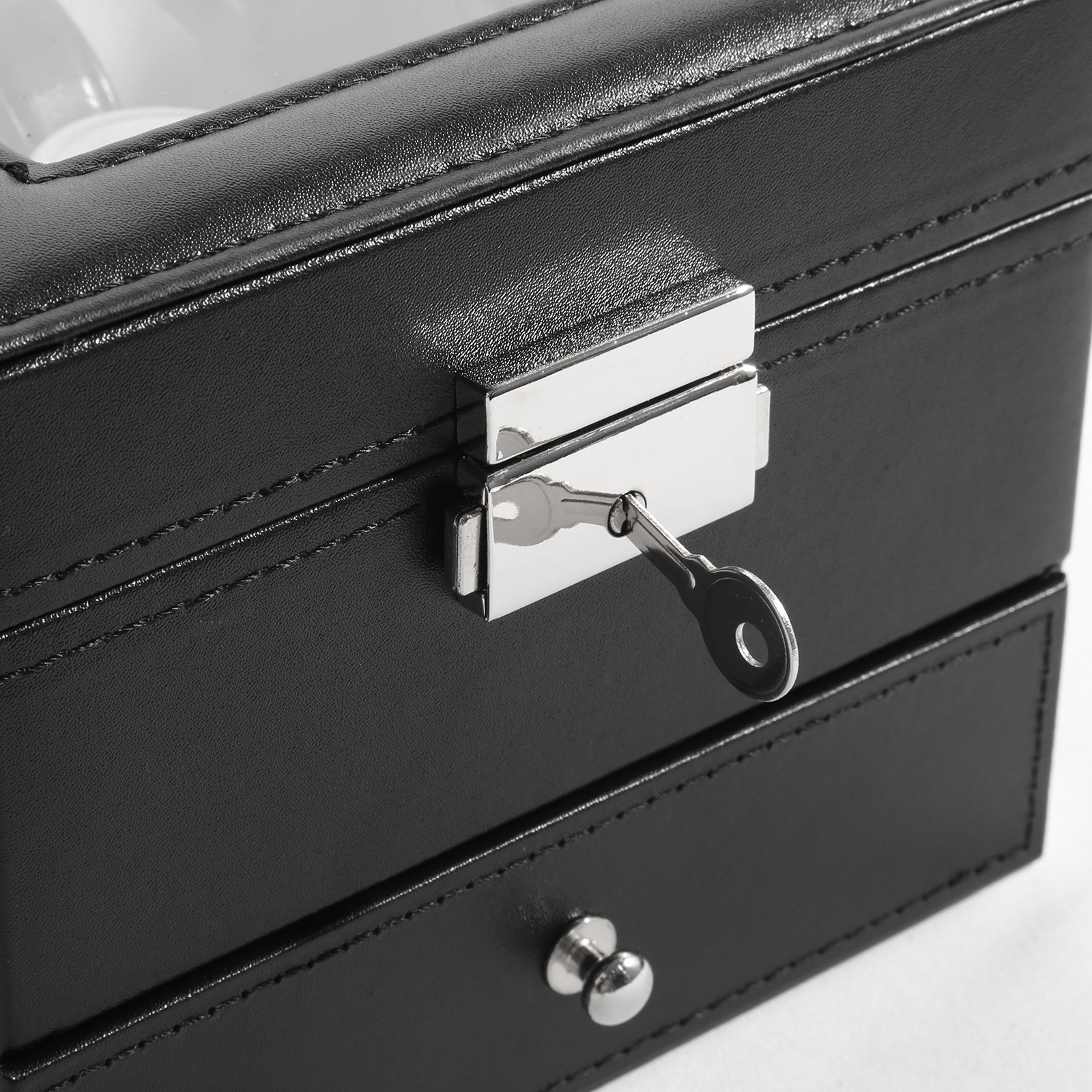 6 Slots Watch Box PU Leather Watch Case Jewelry Storage Glass Lid Display Case