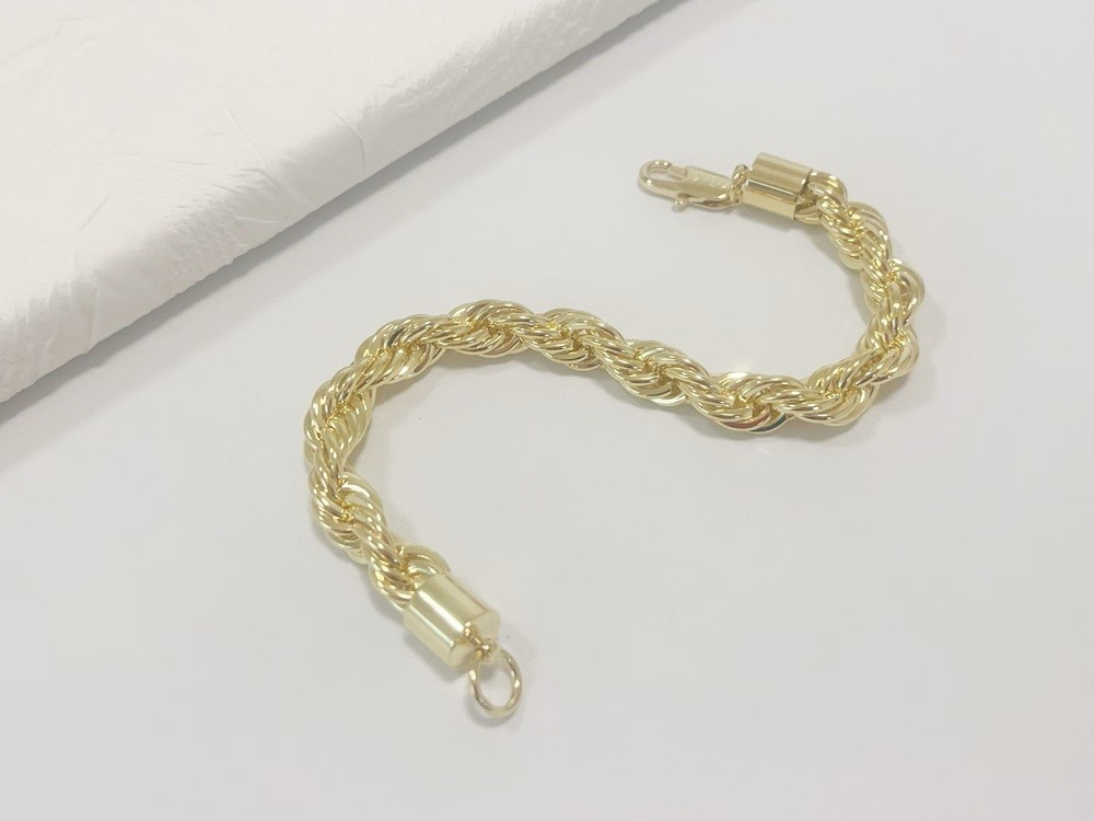 10K Yellow Gold 10mm Diamond Cut Rope Chain Bracelet Men Women 7.5″ 8″ 8.5″ 9″
