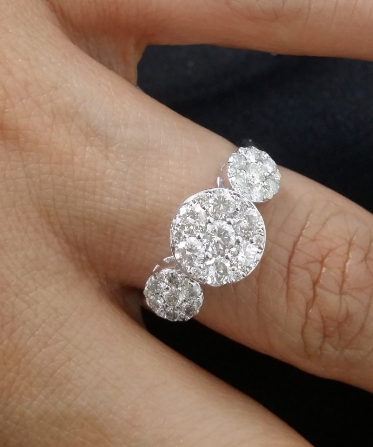 DEAL!1.05CT NATURAL ROUND DIAMOND CLUSTER PAST PRESENT FUTURE RING 10K GOLD.