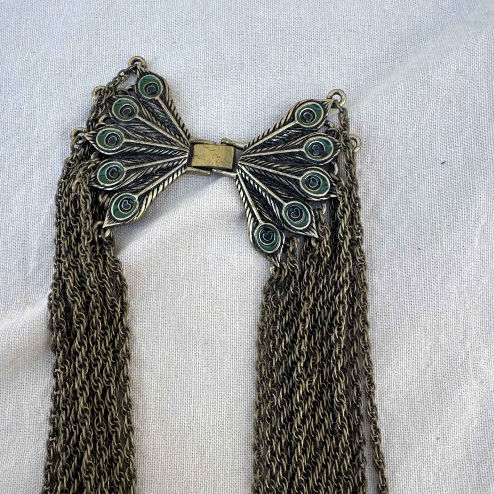 Vintage Layered Beaded Necklace Boho Blue Green Glass Multi Strand Bronze Tone