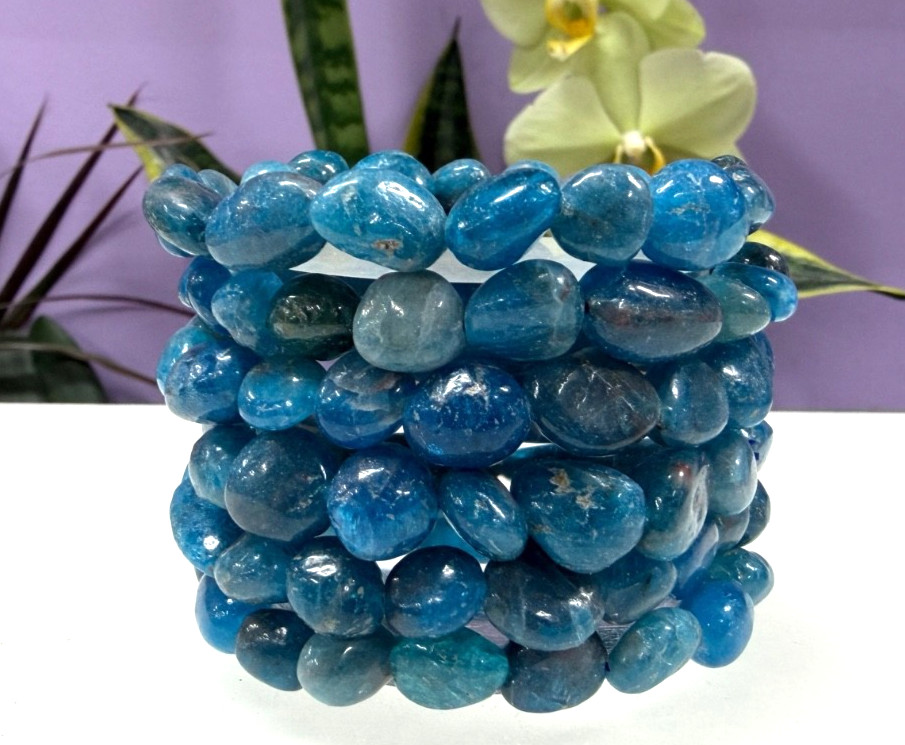 Wholesale 6 Pcs 8x10mm Apatite Natural Crystal tumble Stretch Bracelet 7.5″
