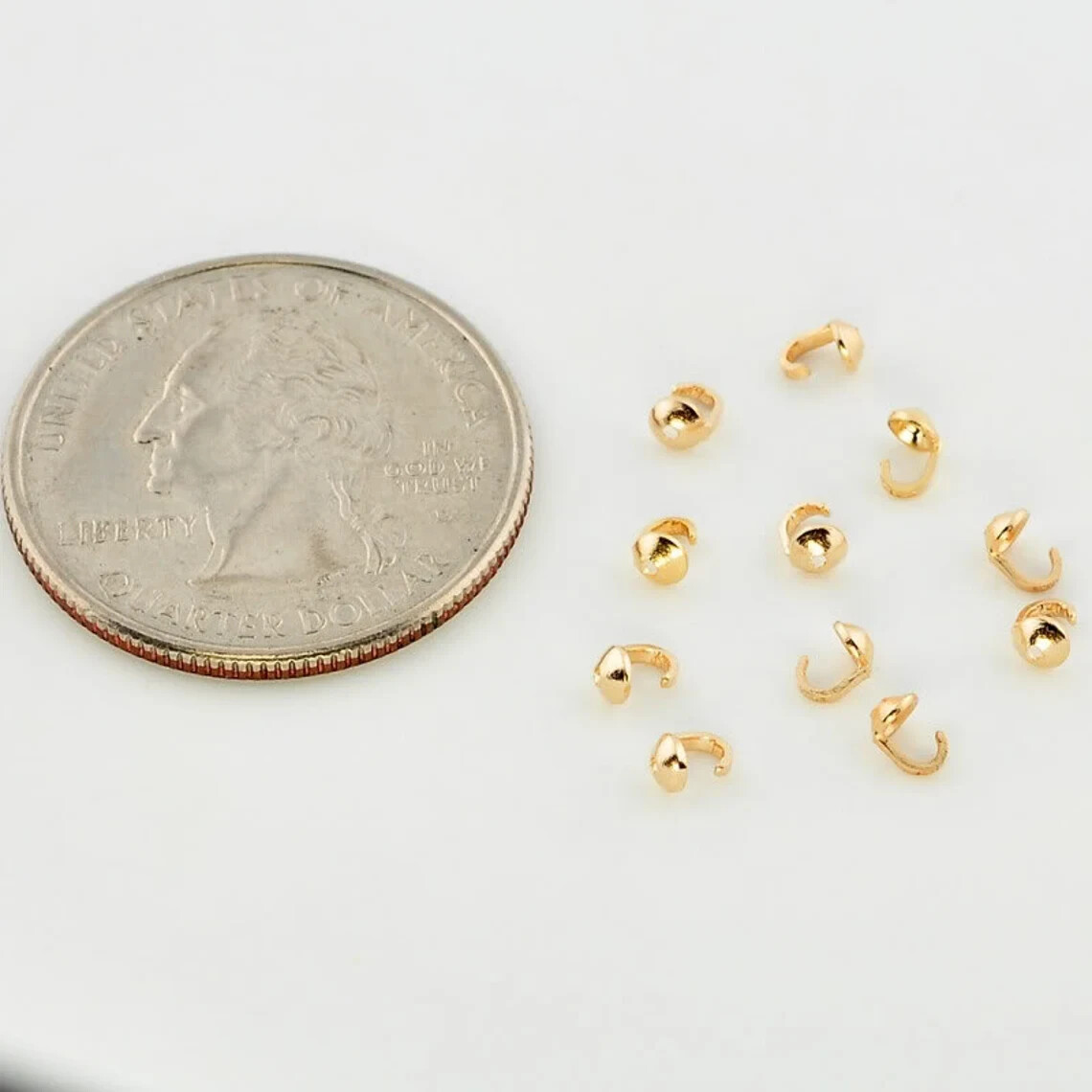 18K Solid Yellow Gold Crimp Hook Bead Tip Cup End Findings Quantity: (2)