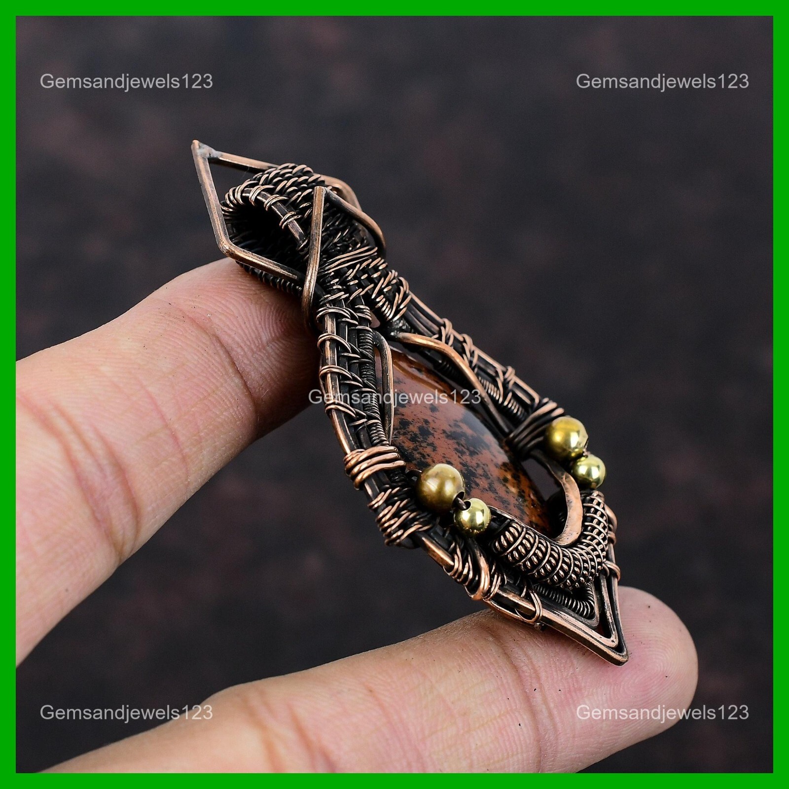 Copper Mahogany Obsidian Stone Handcrafted Wire Wrapped Birthday Pendant Jewelry