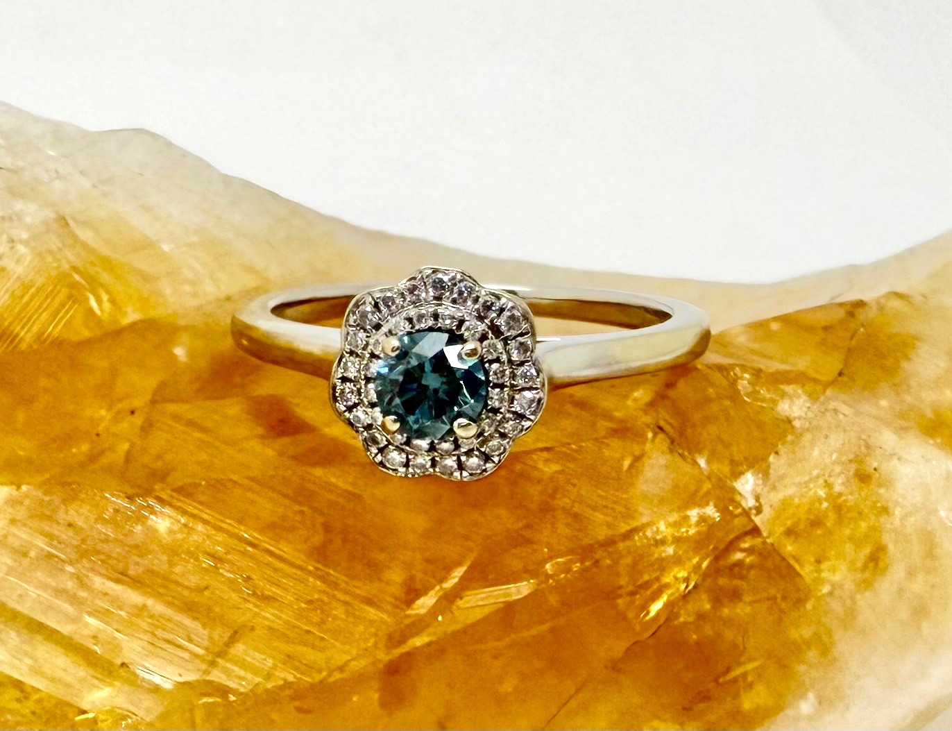 .25 Carat RB Blue & White Diamond Ring 18k White Gold w/Card Appraisal 6.5