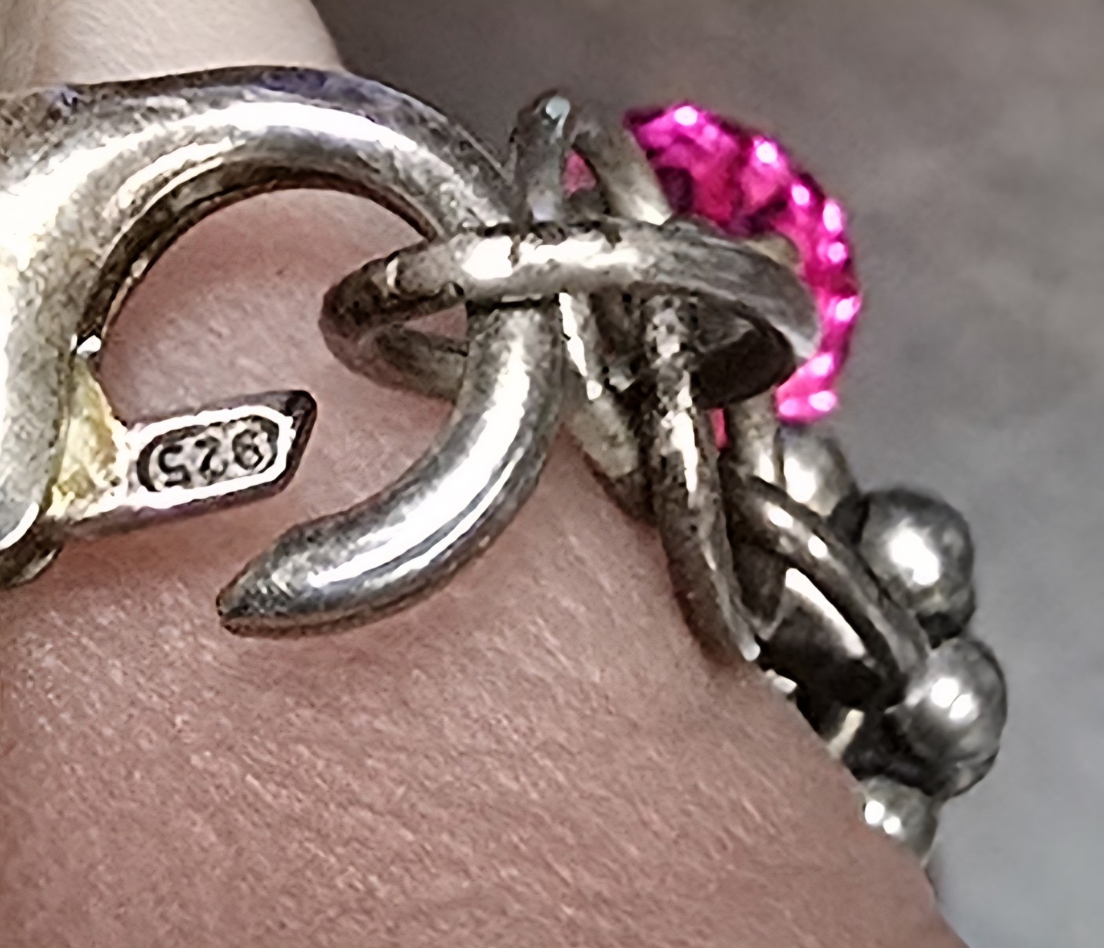 Bella Perlina Charm Bracelet 925 Sterling Silver, Pink, Red Translucent With Box