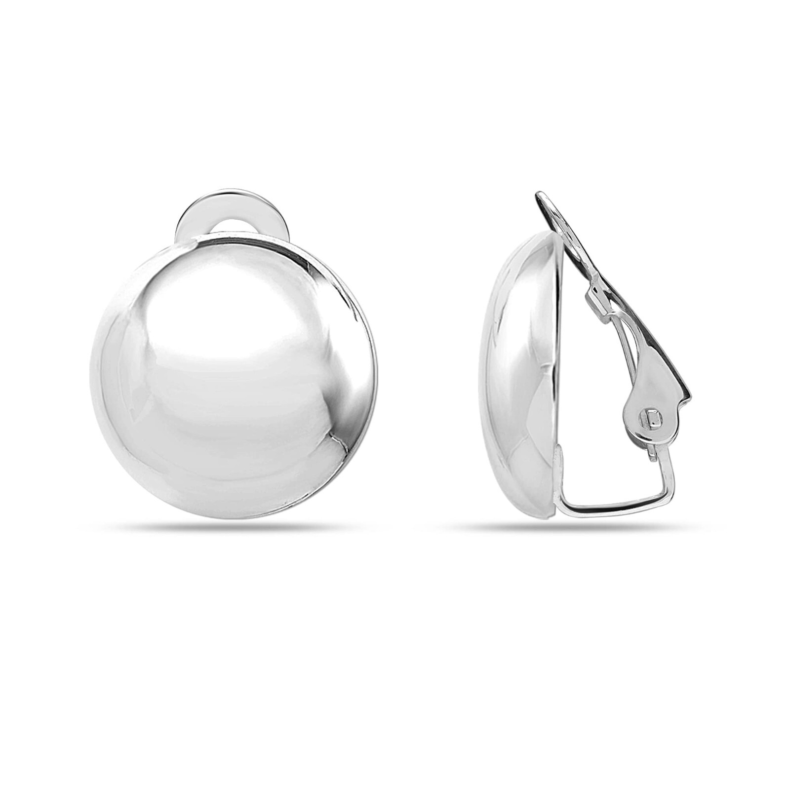 925 Sterling Silver Round Earrings Non-Pierced Clip-On Stud Earring for Women