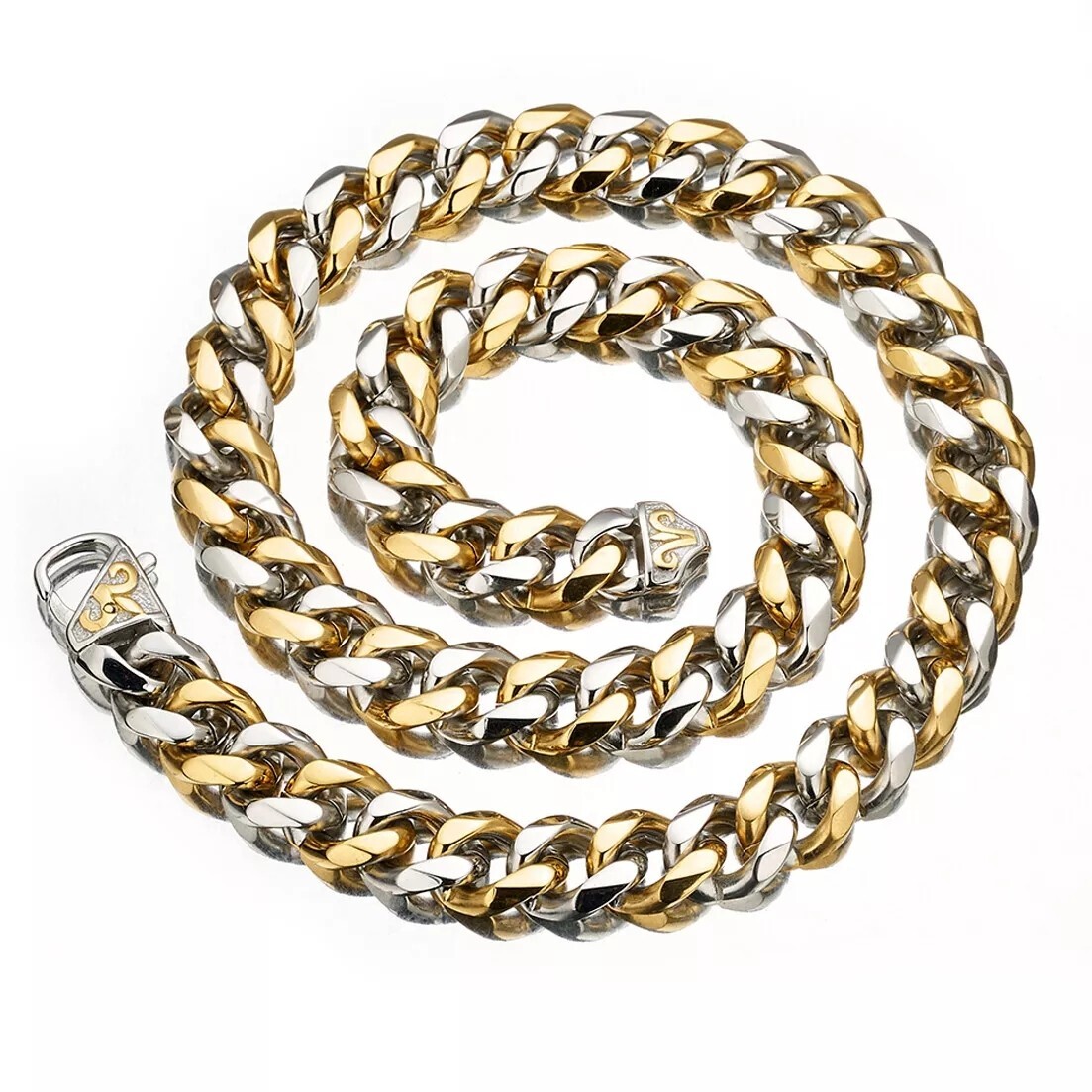 Men’s Black/Silver Tone Stainless Steel Curb Cuban Link Chain Necklace 16″-40″