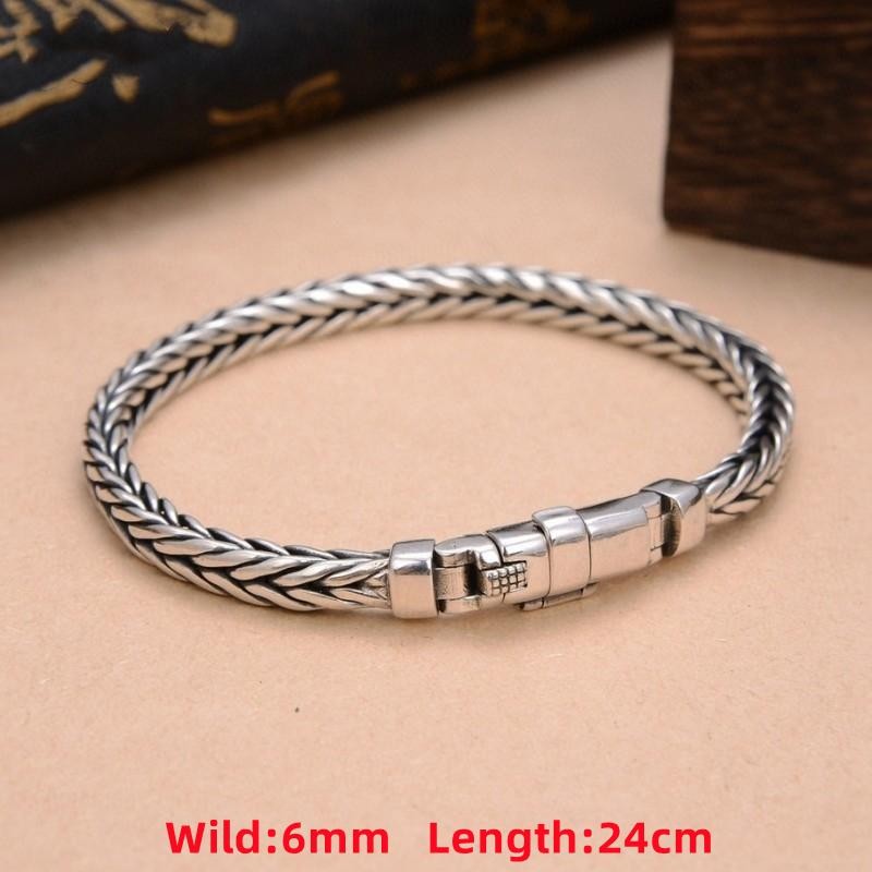 925 Sterling Silver Wheat Chain Bracelet Handmade Braided Link Men Women Gift