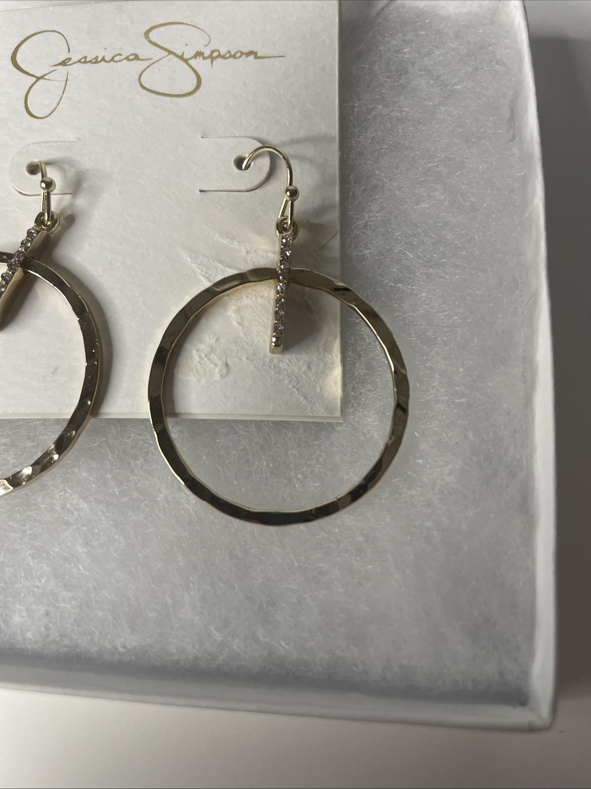 Brand New With Tag JESSICA SIMPSON HOOP EARRINGS Gold Tone Stones Gems