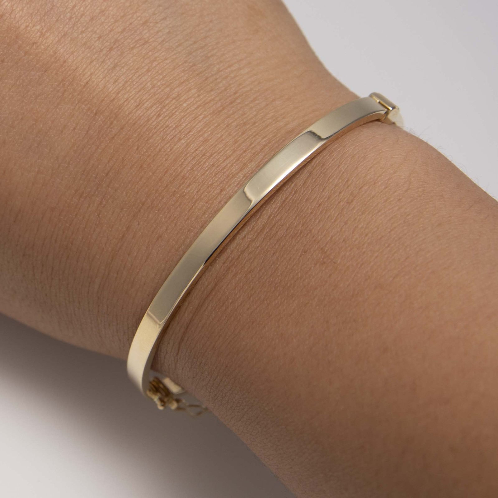 Bangle Bracelet 3mm Shiny Square Tube Real 14K Yellow Gold