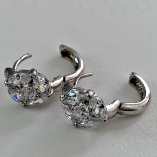 Marquise Cut Cubic Zirconia Floral Huggie Hoop Earrings in Solid Sterling Silver