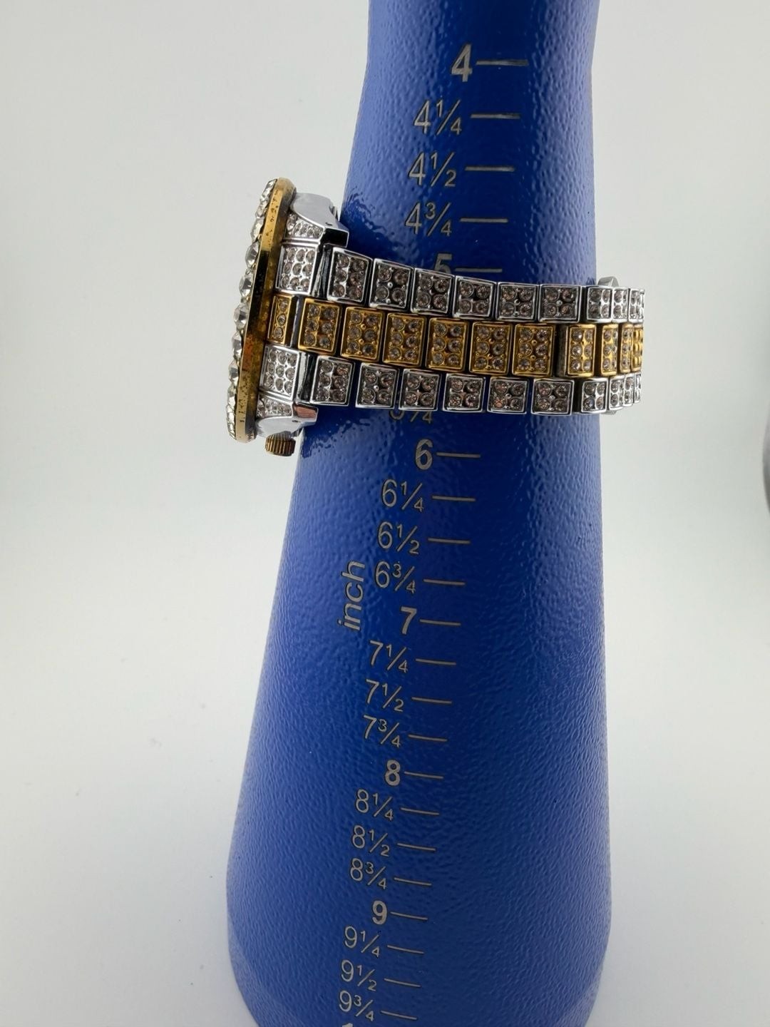Gemstone Gods Iced-Out Two-Tone Roman Num. Crystal Bling Watch NEW BATTERY 42mm