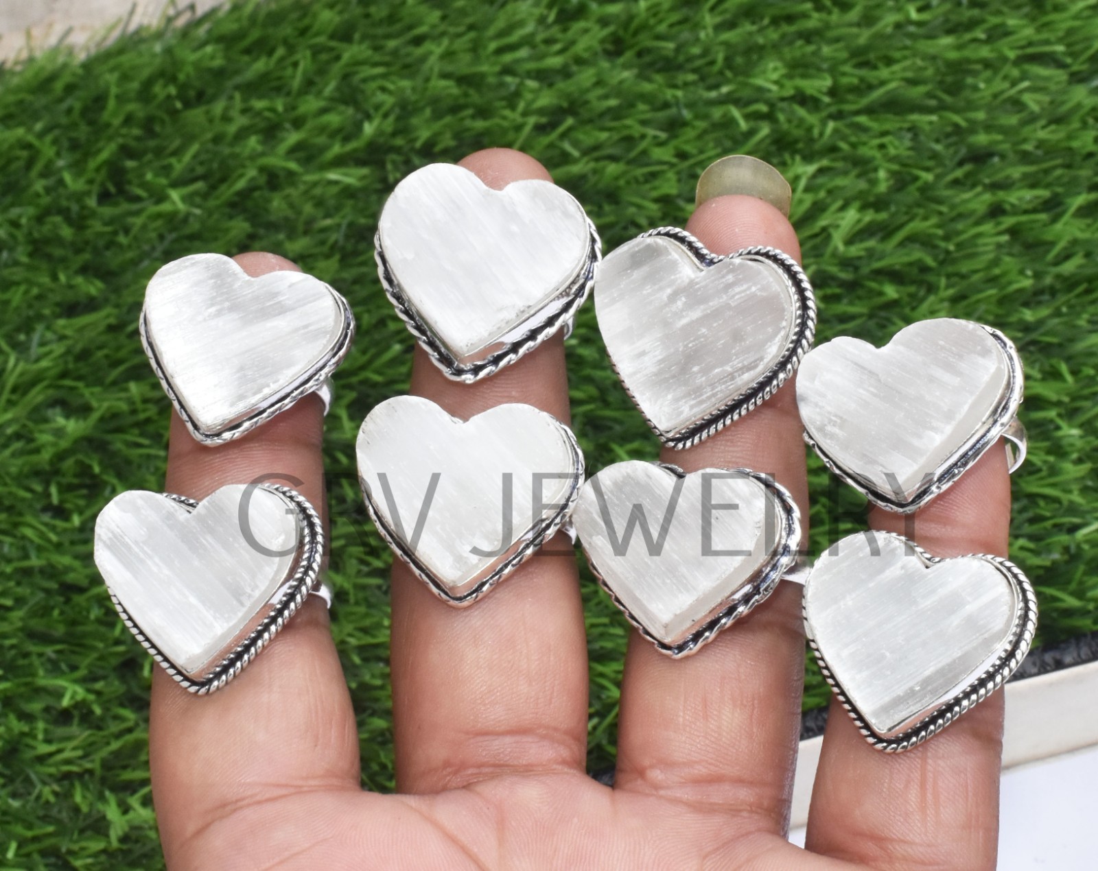 1-500 Pcs Selenite In Wholesale Stone Heart Rings Lot Bulk: Silver Plated Whr-72