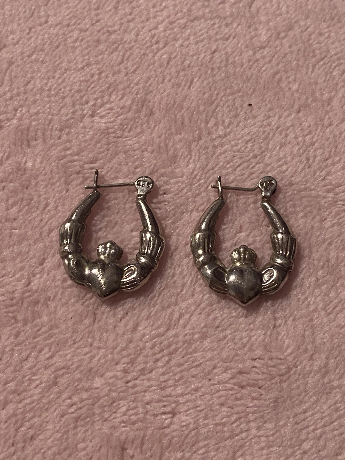 4.3g Sterling Silver 925 Claddagh Hoop Earrings Ireland 0.85in Love Loyalty +