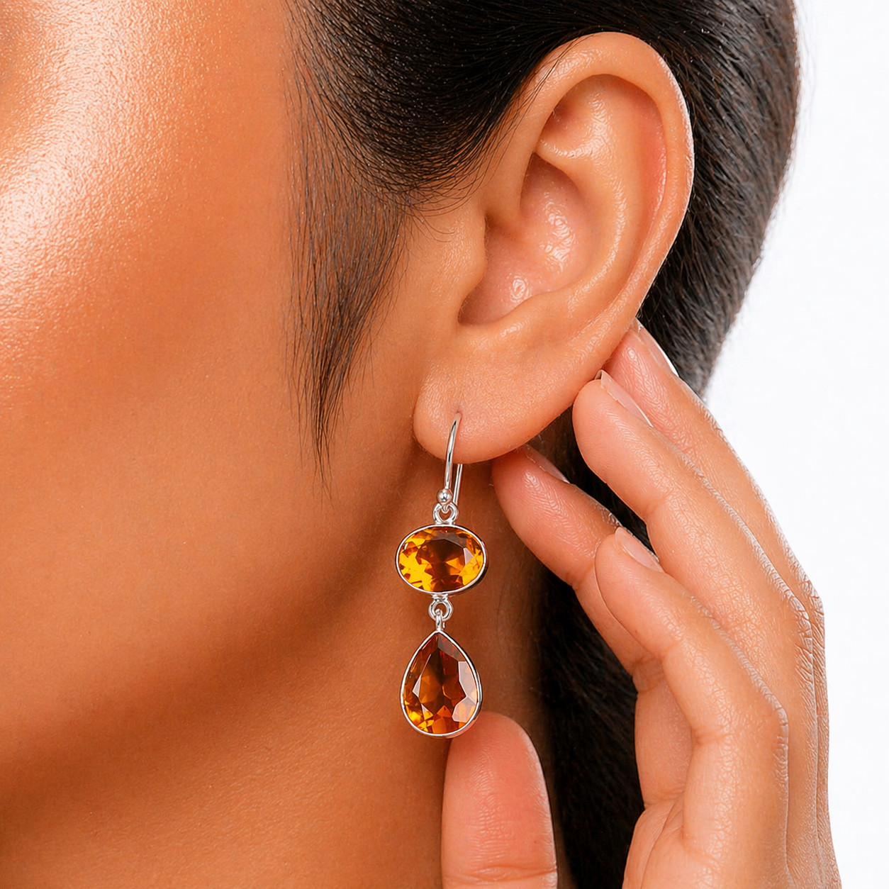 Citrine Gemstone 925 Sterling Silver Jewelry Handmade Boho Earrings For Women 2″