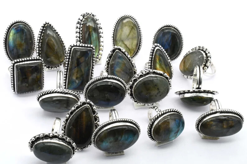 Flashy Labradorite Worry Rings~ Ethnic 925 Silver Plated Rings~ Handmade Jewelry