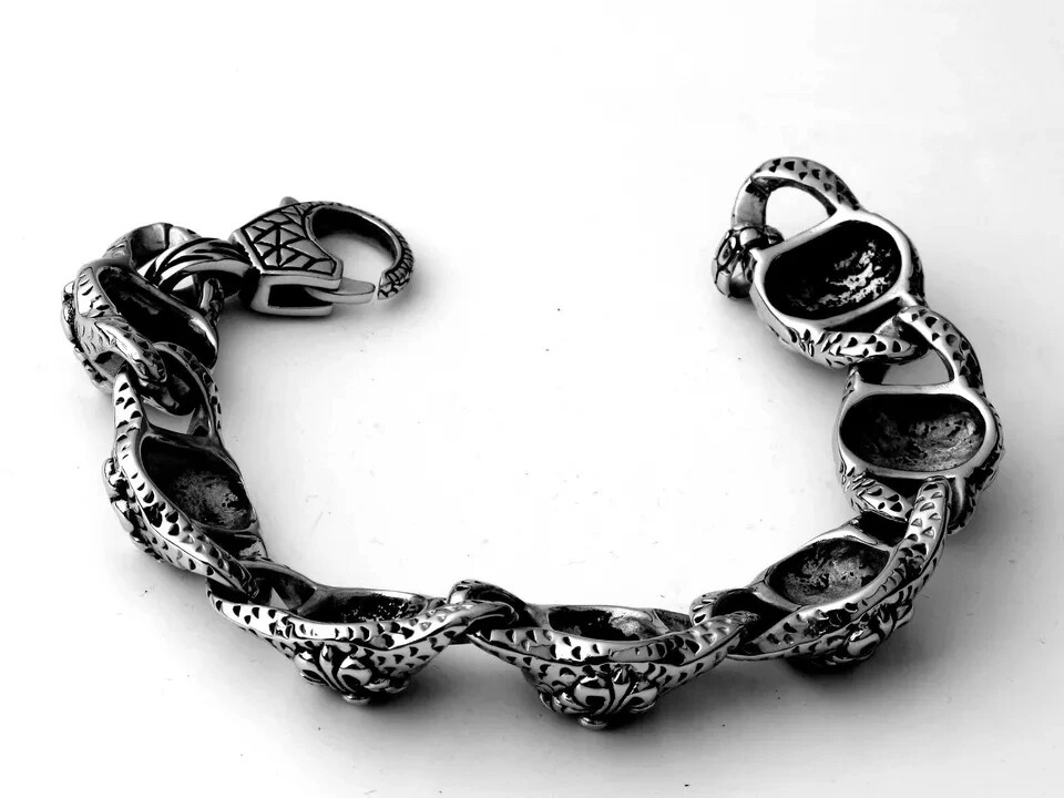 Men’s Heavy Sturdy Chain Bracelet Motorcycle Biker Wristband Stainless Steel USA
