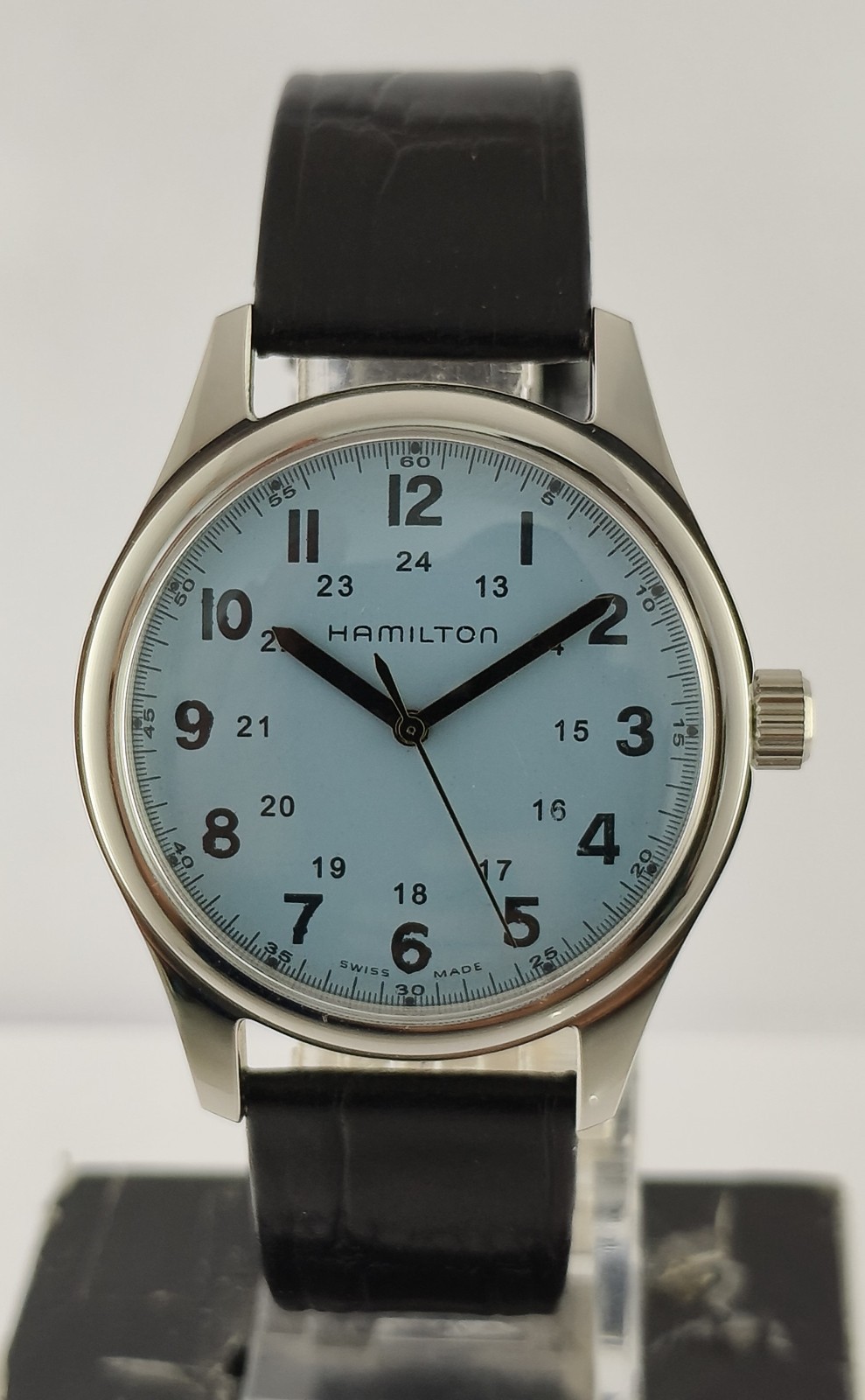 Vintage Refurbished Hamilton Hand-Winding Light Blue Dial 17 Jew Men Wristwatch