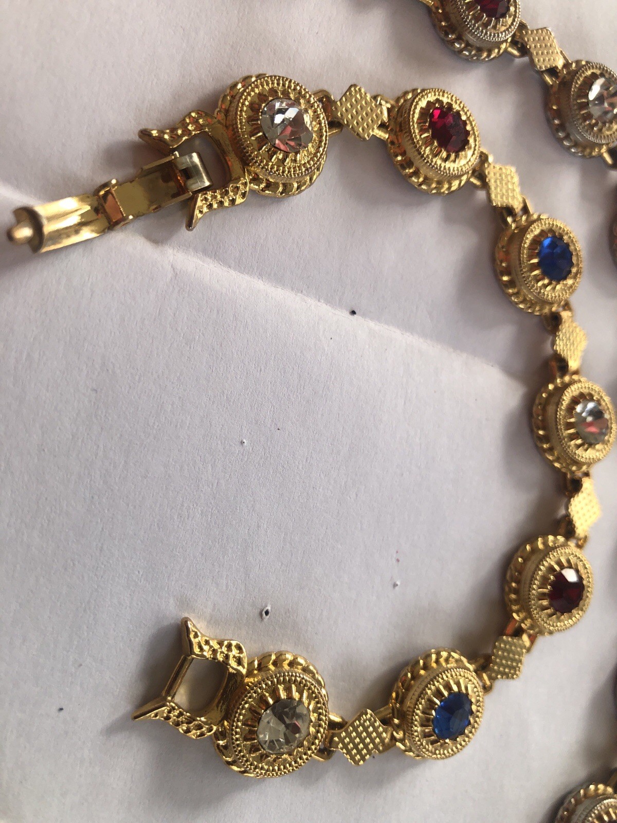 Vintage Gold Tone Multi Color Rhinestone Link Necklace & Bracelet Set