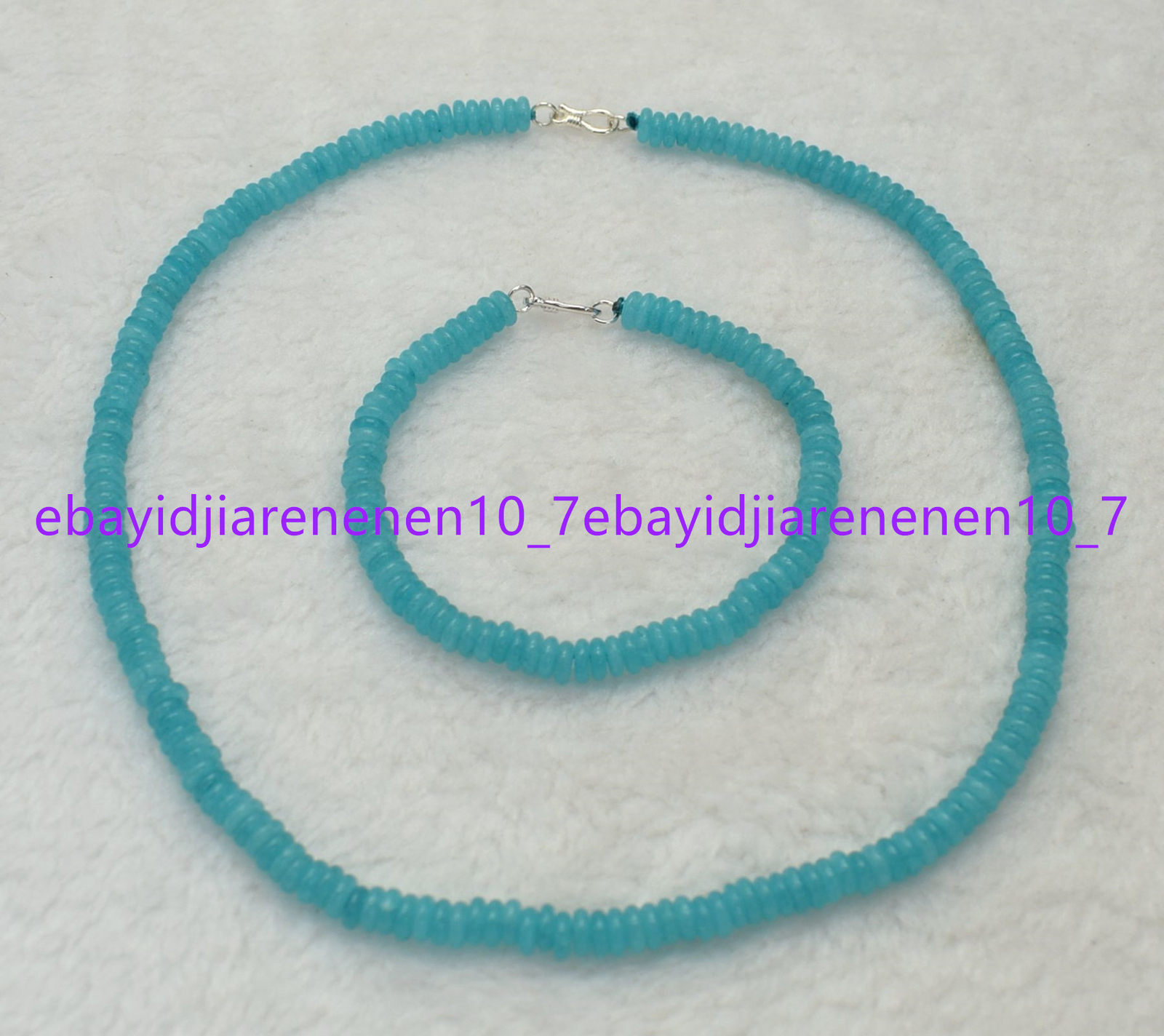 3x8mm 4x10mm Natural Blue Aquamarine Gemstone Abacus Beads Necklace Bracelet Set