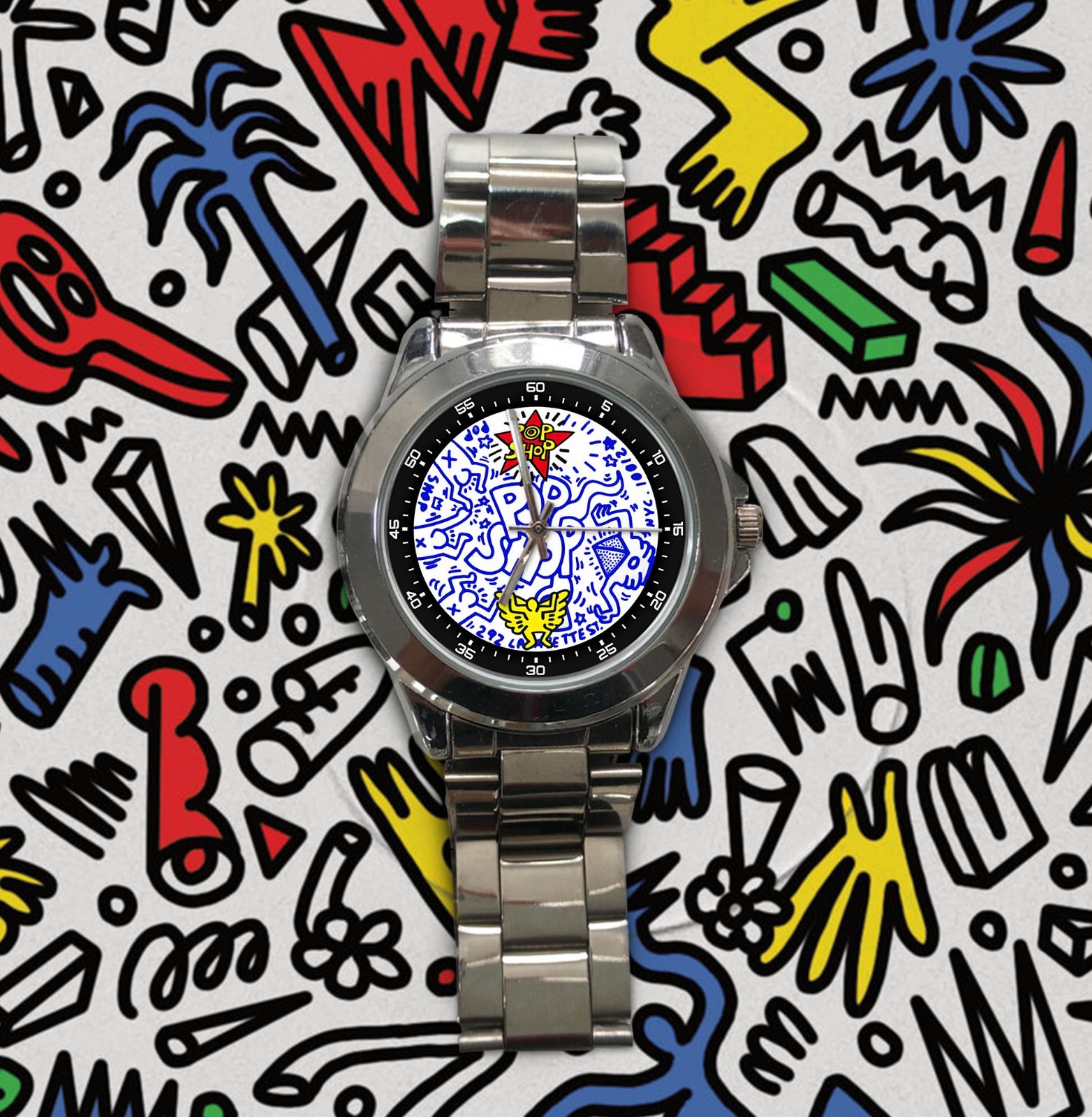 NEW Keith Haring Pop Shop Blue Art Stainless Steel Watch Collection!