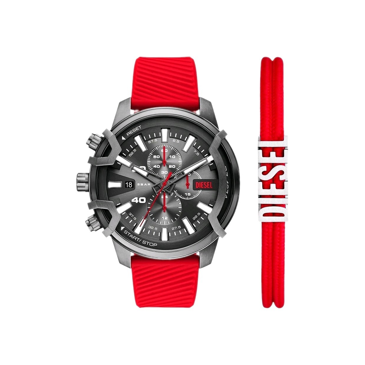 Diesel Men’s Quartz Chronograph Date Grey/Black Dial Red Silicone DZ4547