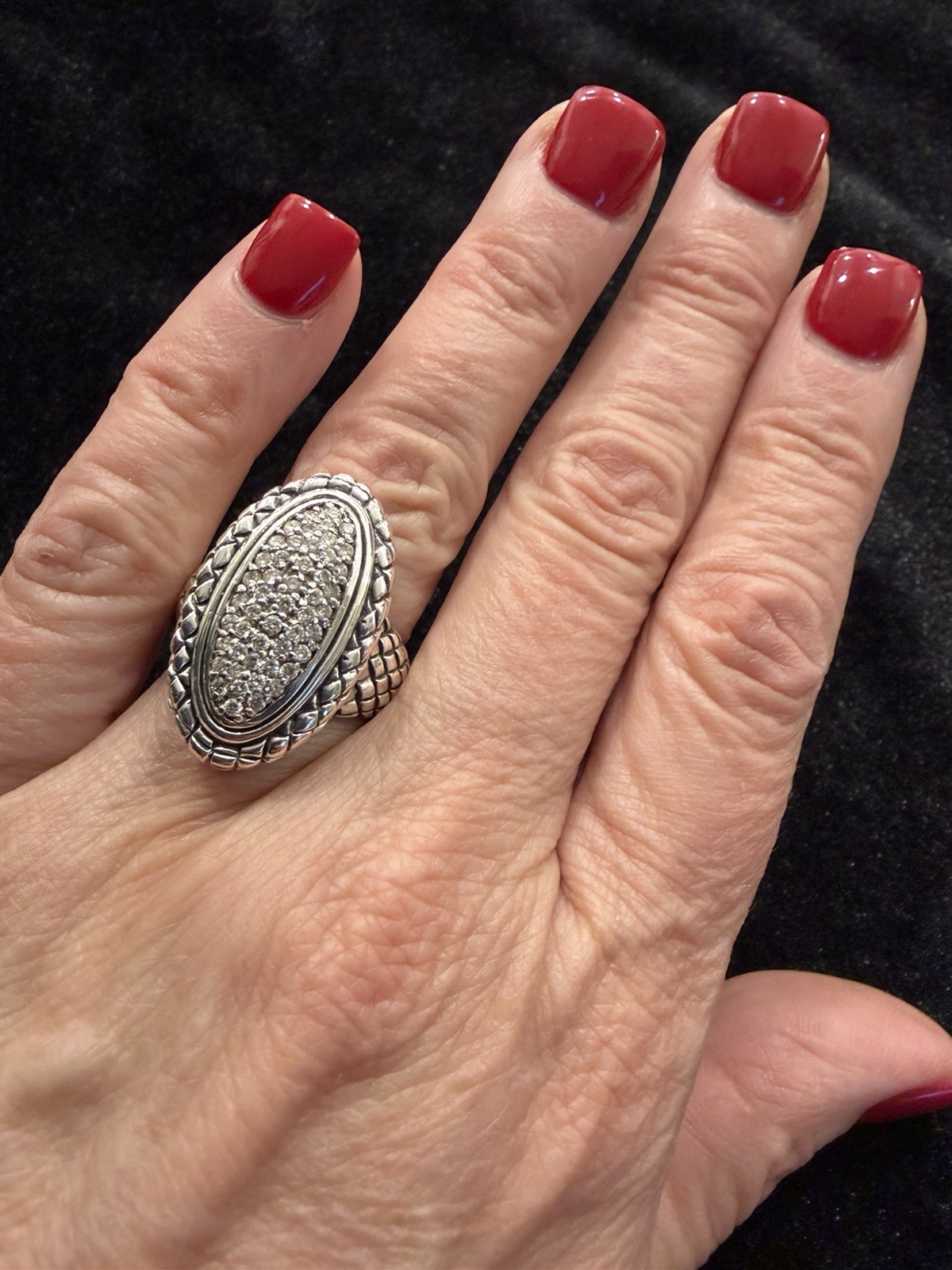 SCOTT KAY Sterling Silver Pave Woven Statement Size 7.5 Bold Cocktail Ring