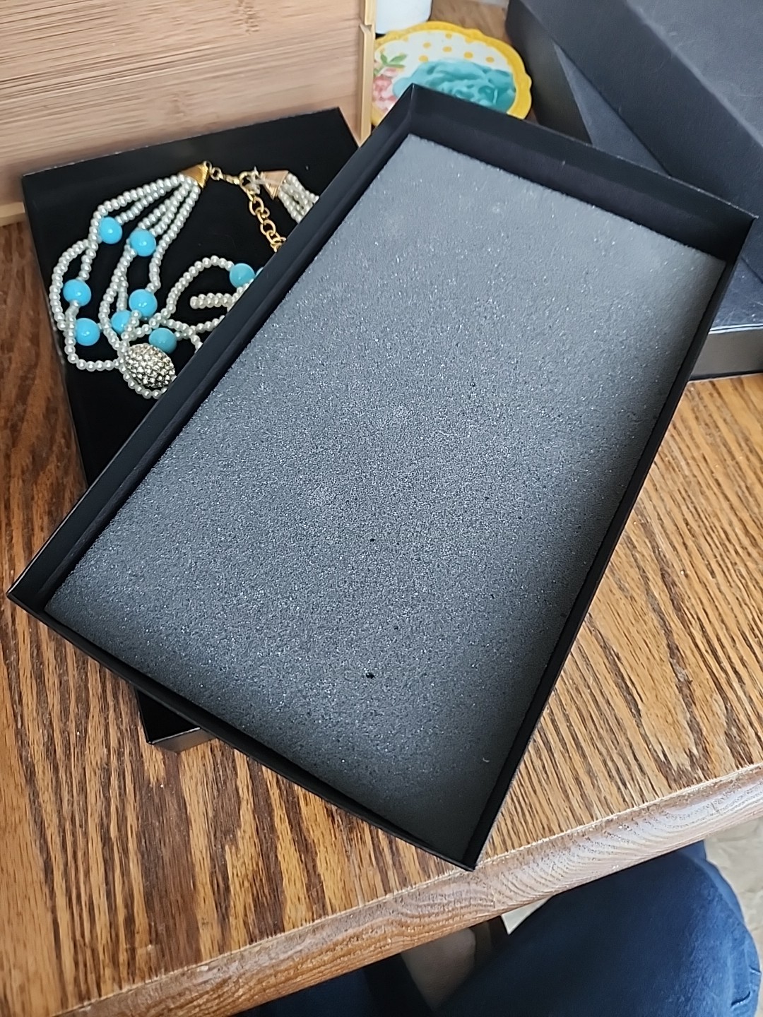 Lovely Joan Boyce Faux Turquoise & Pearl & Crystal Multi Strand 24″ Necklace NIB