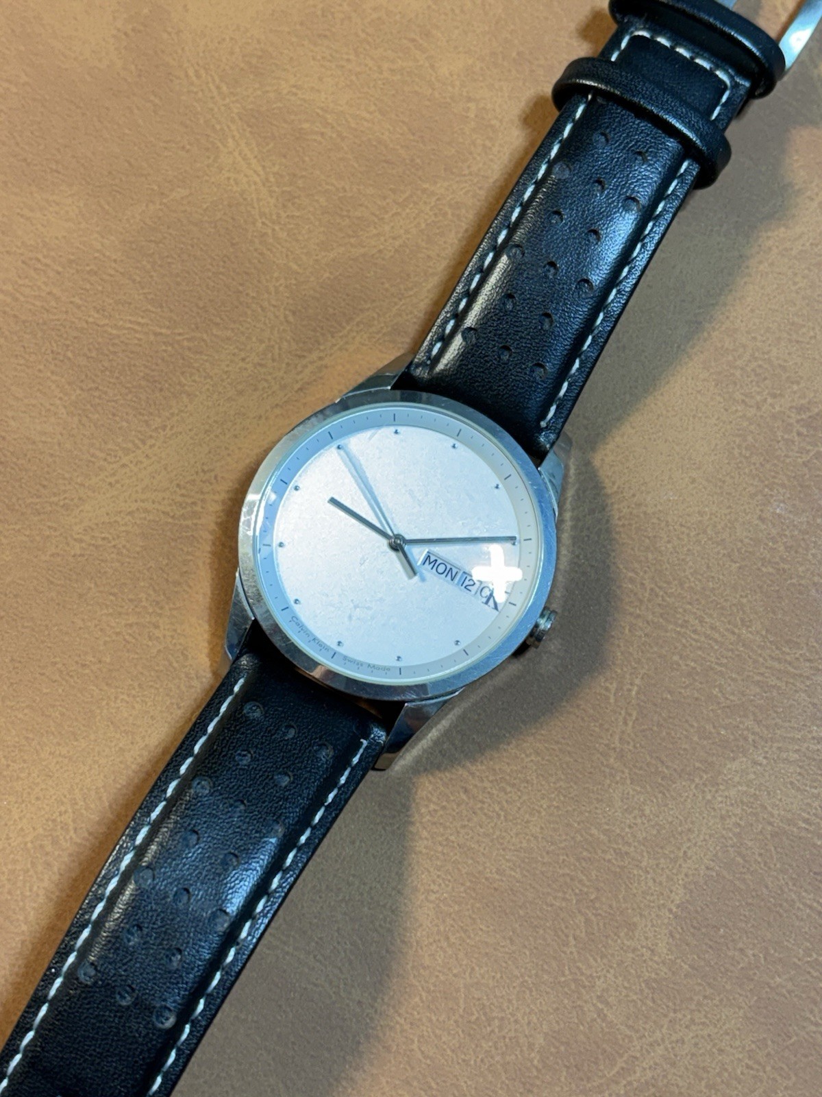 Calvin Klein Swiss Made Men’s Watch Stainless K2211 Day/Date,LeatherCitizen Band