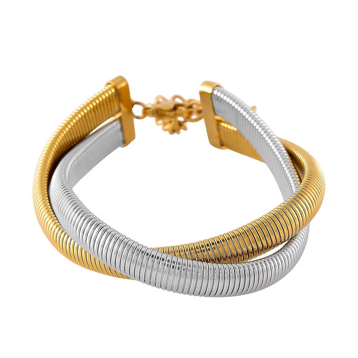 Ion Plated Yellow Gold and Stainless Steel 2 Row Bracelet 7.5-9.5 inches