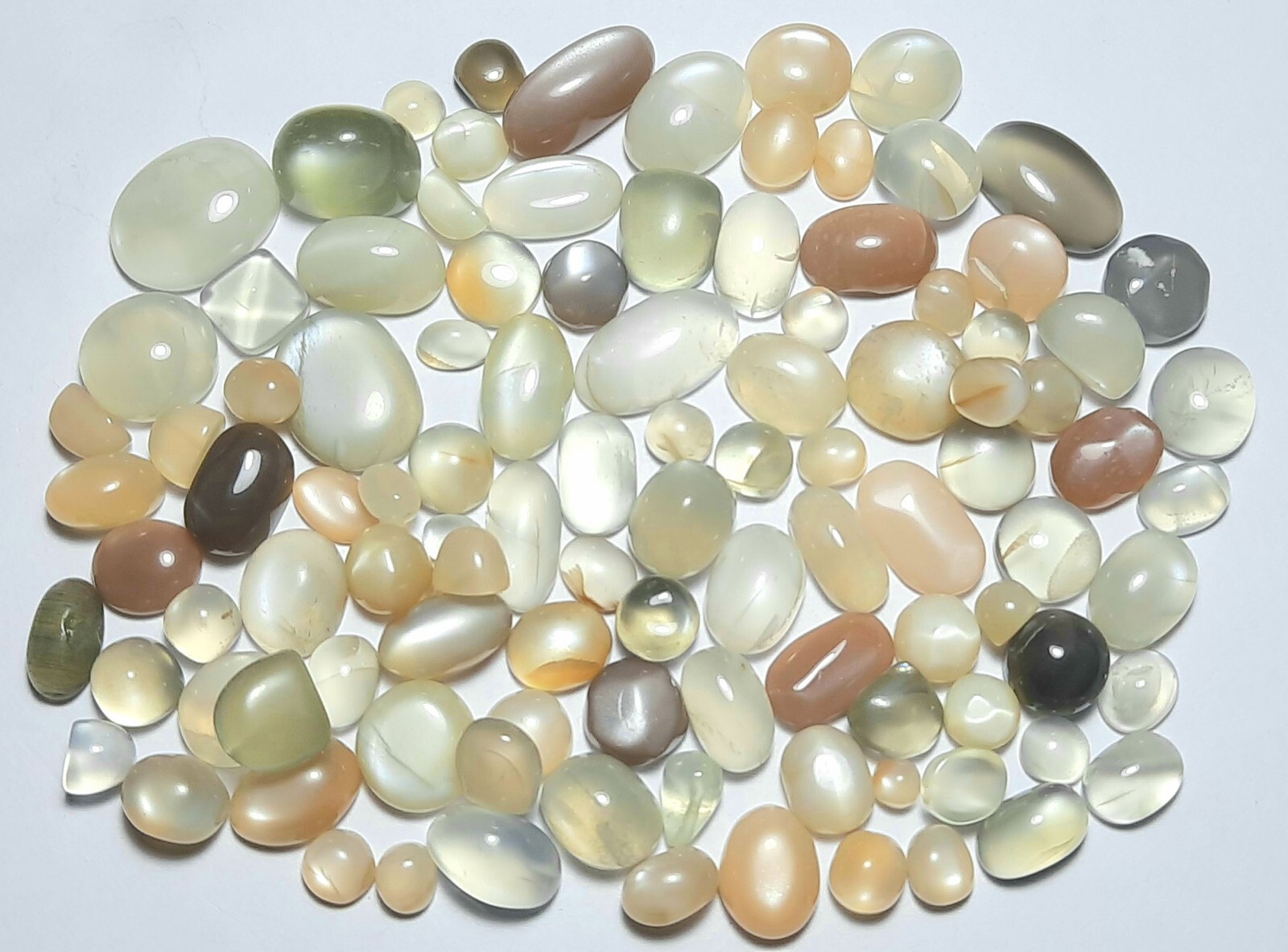 White Grey Peach Chocolate Moonstone Mix 100 Carat Lot Cabochon Free Shipping