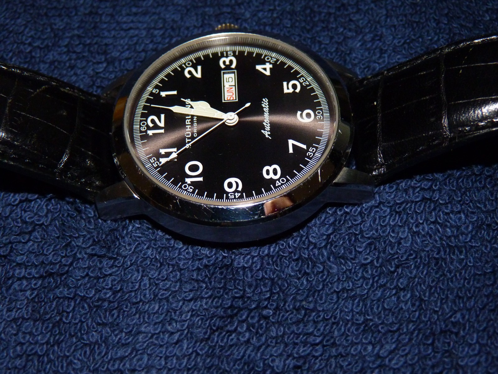 Stuhrling Original Lexus 44mm Day & Date, Charcoal Gray Dial, Black Strap, VG